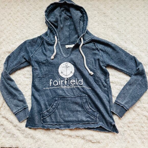 Ocean Drive Steel Grey Blue Burnout Pullover Fairfield Beach Hoodie w Wrap Cords - Picture 1 of 13